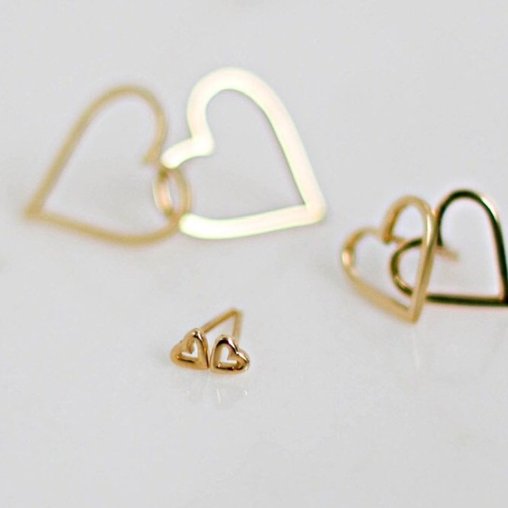 14K Solid Gold “XS Carried Heart” Studs